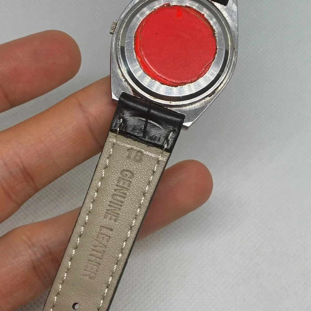 Seiko Type II Quartz Men Watch Silver  Tone 7123-7020 Day Date Leather Strap
